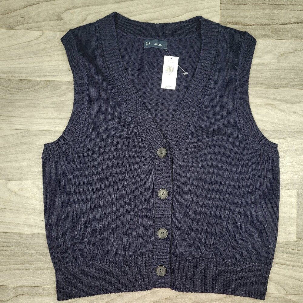 GAP Vest Sleeveless Linen Button Navy Uniform Womens Size Medium Blue (35" Bust)
